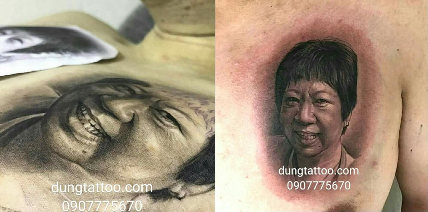 hình xăm chân dung khuôn mặt mẹ thực hiện dũng tattoo 0907775670